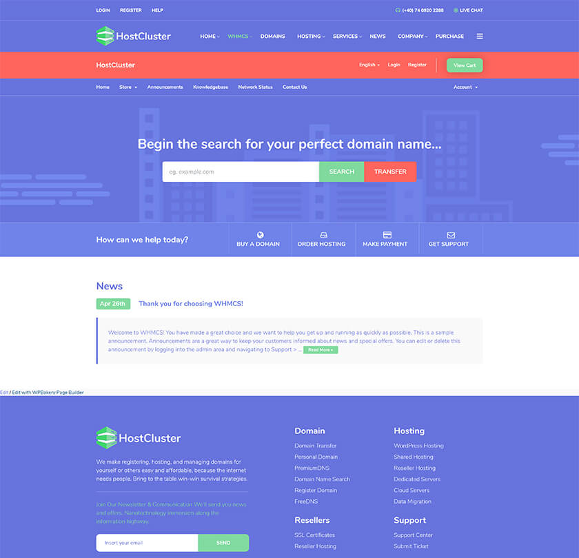 hostcluster-landing-whmcs-home